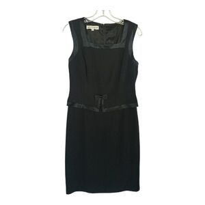 Hannah Hardy Vintage Black Cocktail Dress Satin Trim Bow Sleeveless Sheath 8